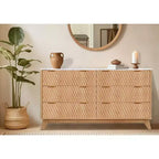 Commode 6 tiroirs pour chambre à coucher, Commode blanche pour chambre à coucher, Commode à six tiroirs motif goutte à goutte 54 avec plateau imitation marbre, Commode bébé pour chambre d'enfant