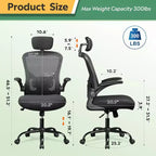 Chaise de bureau ergonomique pour utilisateurs de 1,58 m à 1,93 m, chaise de bureau informatique en maille à dossier haut avec accoudoirs relevables, chaise de bureau à domicile, Noir