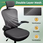Chaise de bureau ergonomique pour utilisateurs de 1,58 m à 1,93 m, chaise de bureau informatique en maille à dossier haut avec accoudoirs relevables, chaise de bureau à domicile, Noir
