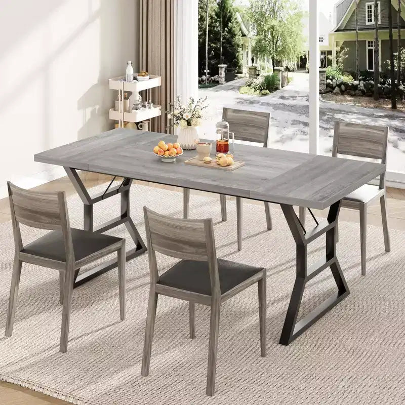 Table de salle à manger WhizMax pour 6-8 personnes, table de cuisine rectangulaire en bois de 180 cm avec pieds en métal, table de salle à manger pour salle à manger, cuisine, marron
