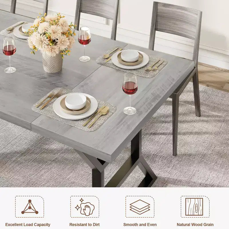 Table de salle à manger WhizMax pour 6-8 personnes, table de cuisine rectangulaire en bois de 180 cm avec pieds en métal, table de salle à manger pour salle à manger, cuisine, marron