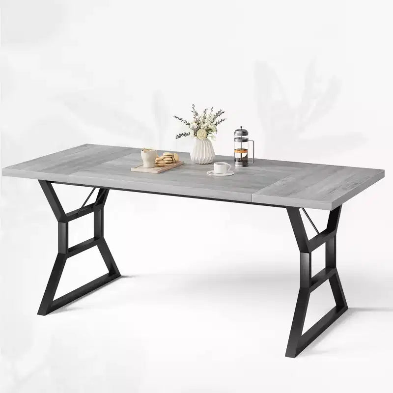 Table de salle à manger WhizMax pour 6-8 personnes, table de cuisine rectangulaire en bois de 180 cm avec pieds en métal, table de salle à manger pour salle à manger, cuisine, marron
