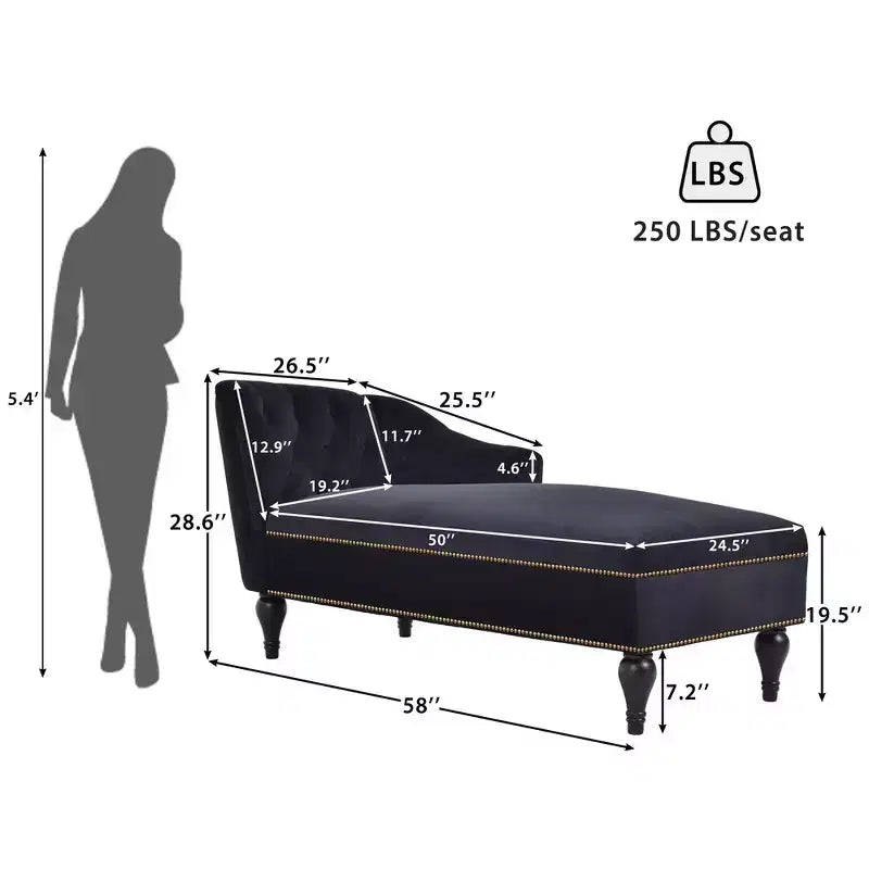 Whisen Canapé de salon en velours 58'', chaise longue à droite, canapé de salon convertible avec garniture cloutée et pieds solides