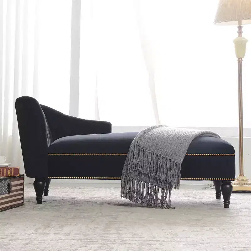 Whisen Canapé de salon en velours 58'', chaise longue à droite, canapé de salon convertible avec garniture cloutée et pieds solides