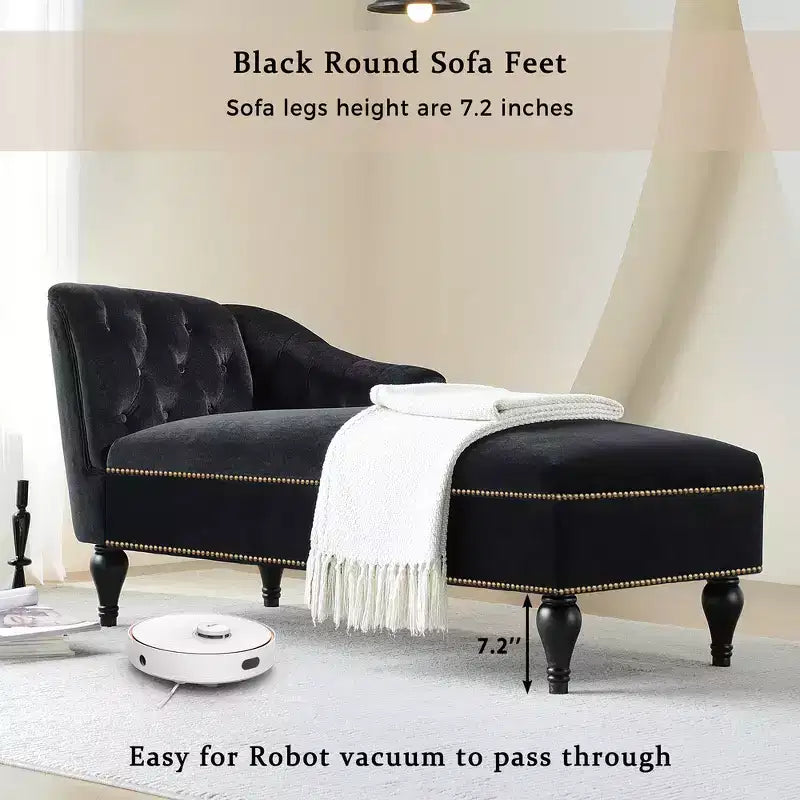 Whisen Canapé de salon en velours 58'', chaise longue à droite, canapé de salon convertible avec garniture cloutée et pieds solides