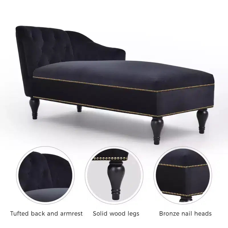 Whisen Canapé de salon en velours 58'', chaise longue à droite, canapé de salon convertible avec garniture cloutée et pieds solides