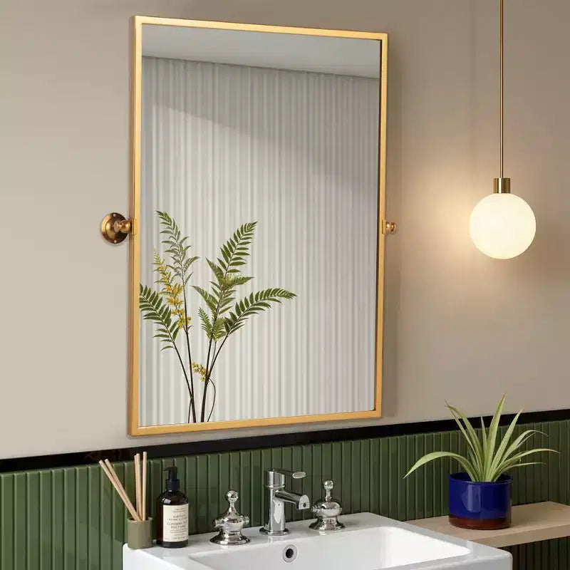 Miroir suspendu rectangulaire en fer forgé avec cadre doré et quincaillerie en laiton 91x61x4cm