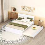 Lit Plateforme Moderne GDFStudio Julie en Bois Massif Taille Double avec Lit Gigogne Taille Simple, 2 Tiroirs et Tête de Lit