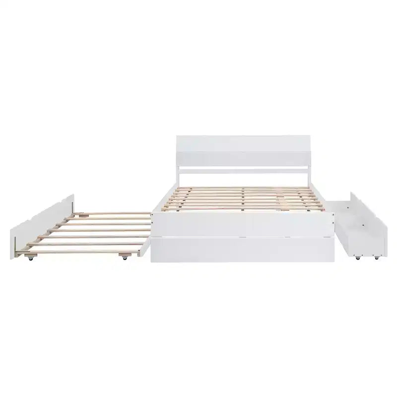 Lit Plateforme Moderne GDFStudio Julie en Bois Massif Taille Double avec Lit Gigogne Taille Simple, 2 Tiroirs et Tête de Lit