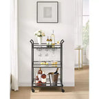 Bar Cart, Home Bar Serving Cart, Small Bar Cart with 3-Tier Shelf, Wine Holders, Glass Holders, Bar Cart, 15 x 23.6 x 36.2 Inches