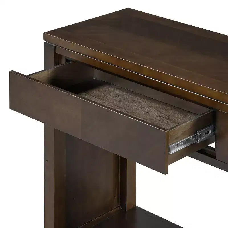 Table console rustique en bois avec tiroirs de rangement et étagère ouverte, élégante table d'entrée pour couloir et salon - ModernLuxe
