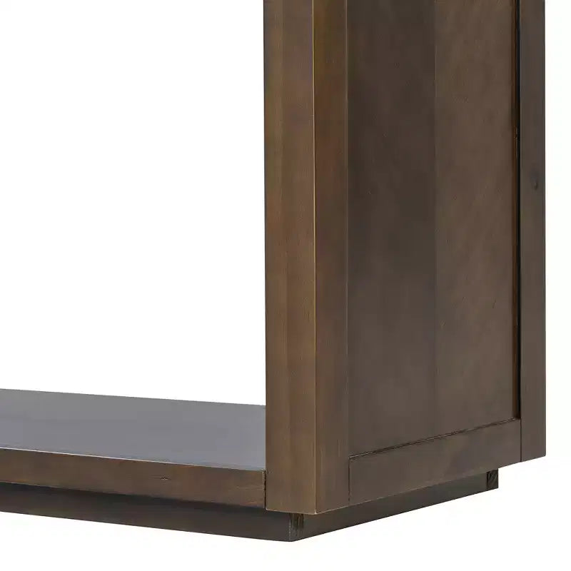 Table console rustique en bois avec tiroirs de rangement et étagère ouverte, élégante table d'entrée pour couloir et salon - ModernLuxe