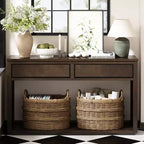 Table console rustique en bois avec tiroirs de rangement et étagère ouverte, élégante table d'entrée pour couloir et salon - ModernLuxe