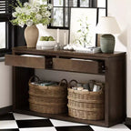 Table console rustique en bois avec tiroirs de rangement et étagère ouverte, élégante table d'entrée pour couloir et salon - ModernLuxe