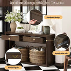 Table console rustique en bois avec tiroirs de rangement et étagère ouverte, élégante table d'entrée pour couloir et salon - ModernLuxe