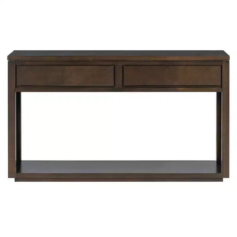 Table console rustique en bois avec tiroirs de rangement et étagère ouverte, élégante table d'entrée pour couloir et salon - ModernLuxe