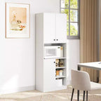 Meuble de rangement pour garde-manger Costway 166,4 cm de haut, meuble de cuisine moderne avec support micro-ondes marron/blanc