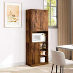 Meuble de rangement pour garde-manger Costway 166,4 cm de haut, meuble de cuisine moderne avec support micro-ondes marron/blanc