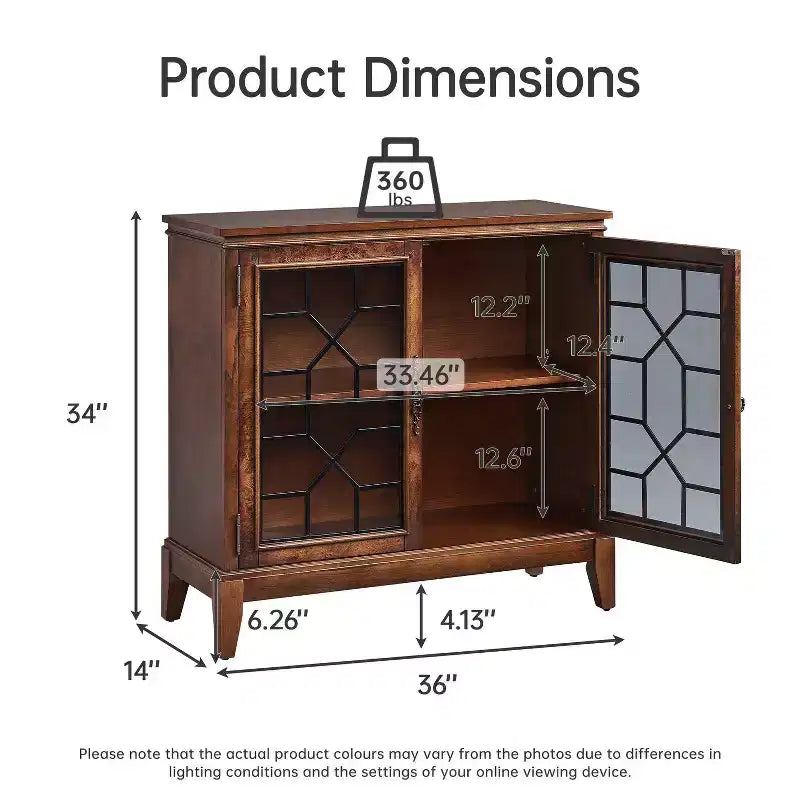 Armoire d'appoint de 91 cm de large avec 2 portes, armoire de rangement de style vintage avec pieds en bois massif-Farati