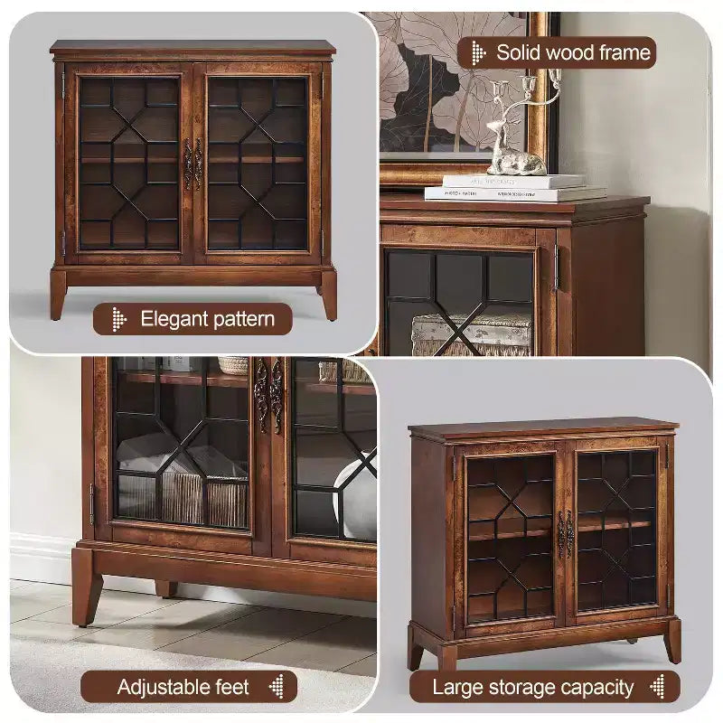 Armoire d'appoint de 91 cm de large avec 2 portes, armoire de rangement de style vintage avec pieds en bois massif-Farati