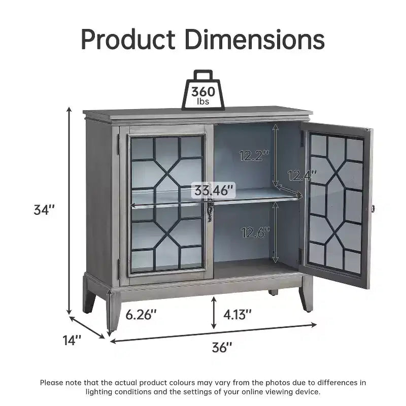 Armoire d'appoint de 91 cm de large avec 2 portes, armoire de rangement de style vintage avec pieds en bois massif-Farati