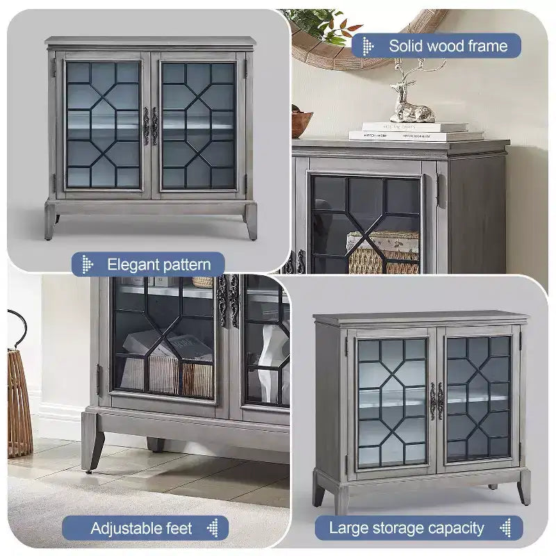 Armoire d'appoint de 91 cm de large avec 2 portes, armoire de rangement de style vintage avec pieds en bois massif-Farati