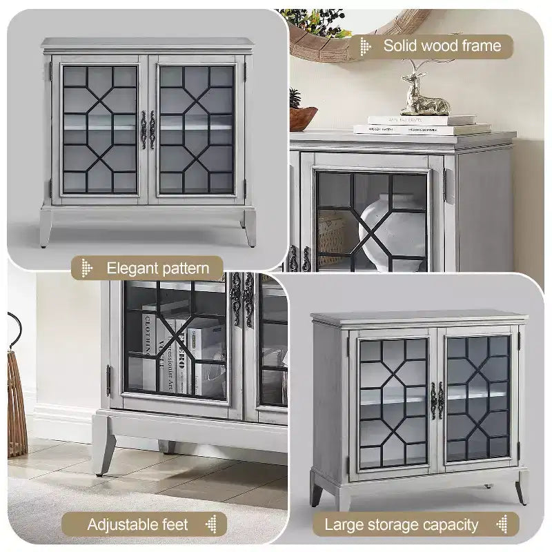Armoire d'appoint de 91 cm de large avec 2 portes, armoire de rangement de style vintage avec pieds en bois massif-Farati