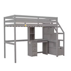Lit mezzanine Whisen de 95,1 po L x 79,5 po l avec lit indépendant, escalier de rangement, bureau, étagères et tiroirs