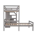 Lit mezzanine Whisen de 95,1 po L x 79,5 po l avec lit indépendant, escalier de rangement, bureau, étagères et tiroirs
