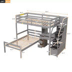 Lit mezzanine Whisen de 95,1 po L x 79,5 po l avec lit indépendant, escalier de rangement, bureau, étagères et tiroirs