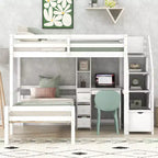 Lit mezzanine Whisen de 95,1 po L x 79,5 po l avec lit indépendant, escalier de rangement, bureau, étagères et tiroirs