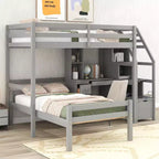 Lit mezzanine Whisen de 95,1 po L x 79,5 po l avec lit indépendant, escalier de rangement, bureau, étagères et tiroirs