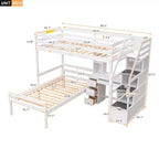 Lit mezzanine Whisen de 95,1 po L x 79,5 po l avec lit indépendant, escalier de rangement, bureau, étagères et tiroirs