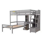 Lit mezzanine Whisen de 95,1 po L x 79,5 po l avec lit indépendant, escalier de rangement, bureau, étagères et tiroirs