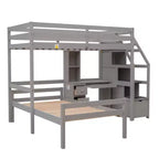 Lit mezzanine Whisen de 95,1 po L x 79,5 po l avec lit indépendant, escalier de rangement, bureau, étagères et tiroirs