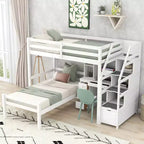 Lit mezzanine Whisen de 95,1 po L x 79,5 po l avec lit indépendant, escalier de rangement, bureau, étagères et tiroirs