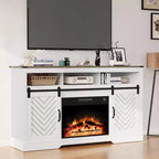 Meuble TV cheminée Heynemo pour TV 65''+, centre de divertissement style ferme avec cheminée électrique 23'' avec télécommande et porte coulissante
