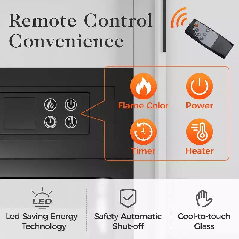 Meuble TV cheminée Heynemo pour TV 65''+, centre de divertissement style ferme avec cheminée électrique 23'' avec télécommande et porte coulissante
