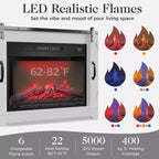 Meuble TV cheminée Heynemo pour TV 65''+, centre de divertissement style ferme avec cheminée électrique 23'' avec télécommande et porte coulissante