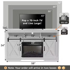 Meuble TV cheminée Heynemo pour TV 65''+, centre de divertissement style ferme avec cheminée électrique 23'' avec télécommande et porte coulissante