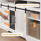 Meuble TV cheminée Heynemo pour TV 65''+, centre de divertissement style ferme avec cheminée électrique 23'' avec télécommande et porte coulissante