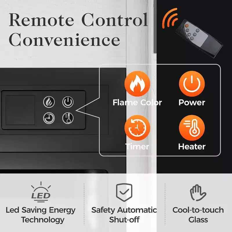 Meuble TV cheminée Heynemo pour TV 65''+, centre de divertissement style ferme avec cheminée électrique 23'' avec télécommande et porte coulissante
