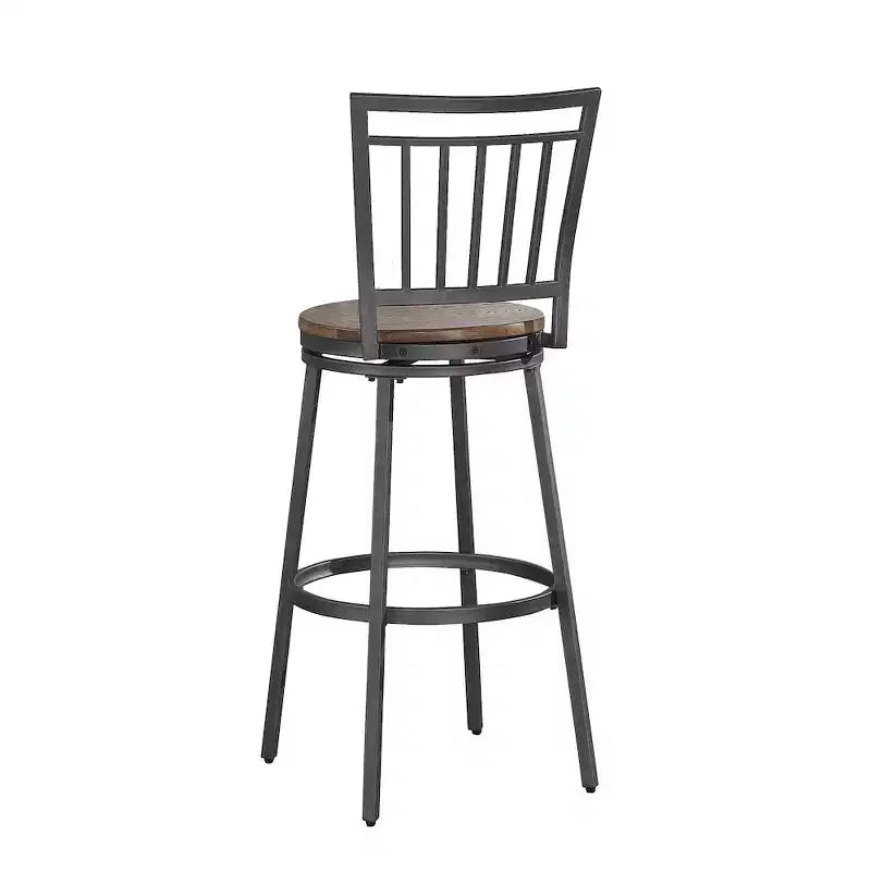 Tabouret pivotant en métal Stockton 25 - Gris ardoise - Assise en chêne doré