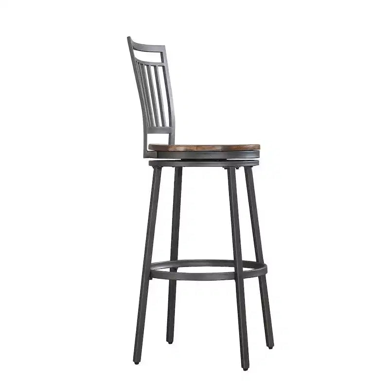 Tabouret pivotant en métal Stockton 25 - Gris ardoise - Assise en chêne doré