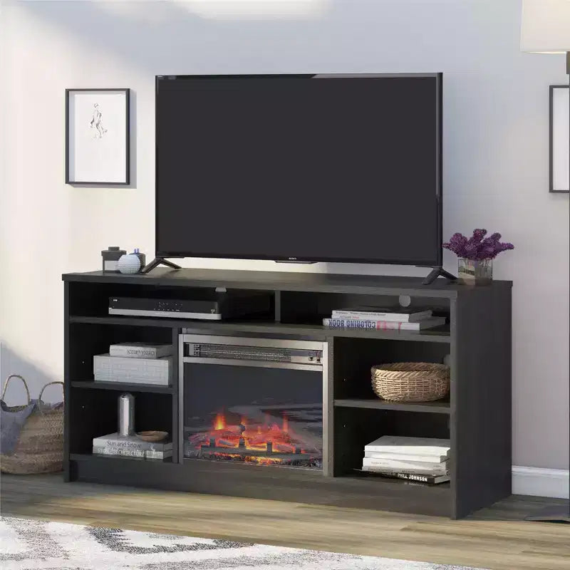 Meuble TV Ameriwood Home Hendrix 65 avec insert de cheminée électrique et 6 étagères