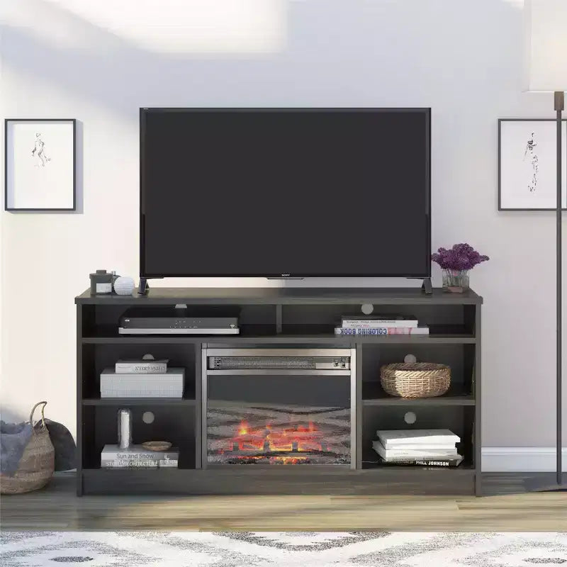 Meuble TV Ameriwood Home Hendrix 65 avec insert de cheminée électrique et 6 étagères