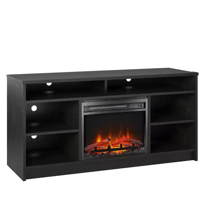 Meuble TV Ameriwood Home Hendrix 65 avec insert de cheminée électrique et 6 étagères