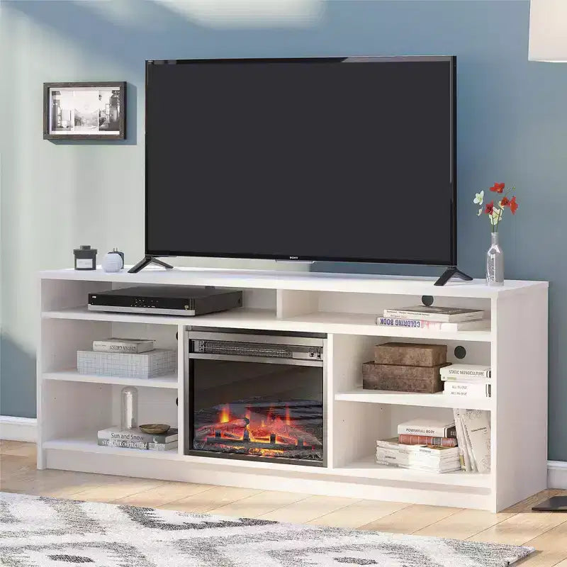 Meuble TV Ameriwood Home Hendrix 65 avec insert de cheminée électrique et 6 étagères
