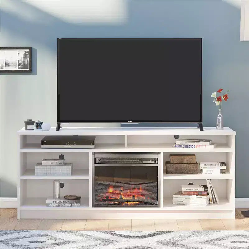 Meuble TV Ameriwood Home Hendrix 65 avec insert de cheminée électrique et 6 étagères