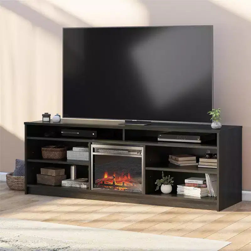 Meuble TV Ameriwood Home Hendrix 65 avec insert de cheminée électrique et 6 étagères